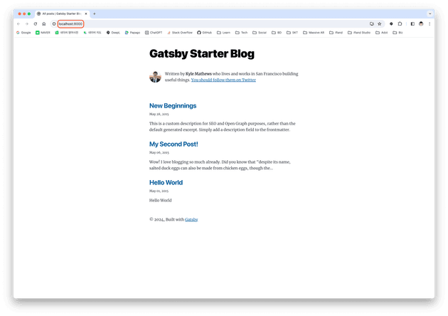 [6] 실행한 gatsby-starter-blog 프로젝트를 브라우저에서 접속