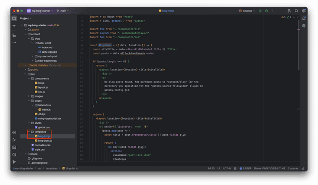 [1] "./src/pages/index.js -> ./src/templates/blog-list.js" 파일 변경
